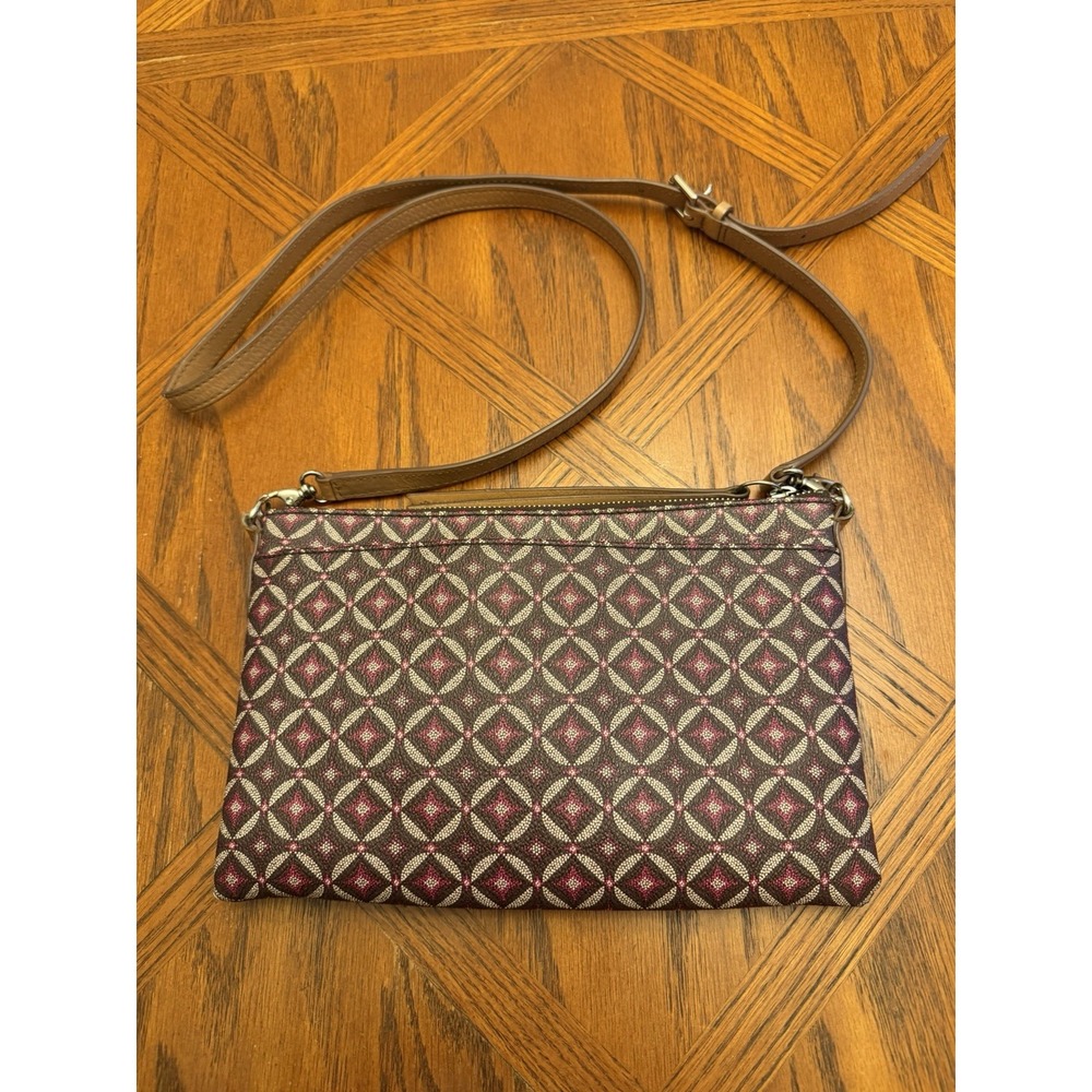 Fossil Print Leather Crossbody Bag Handbag Women Zip Closure Inner‎ Pockets
